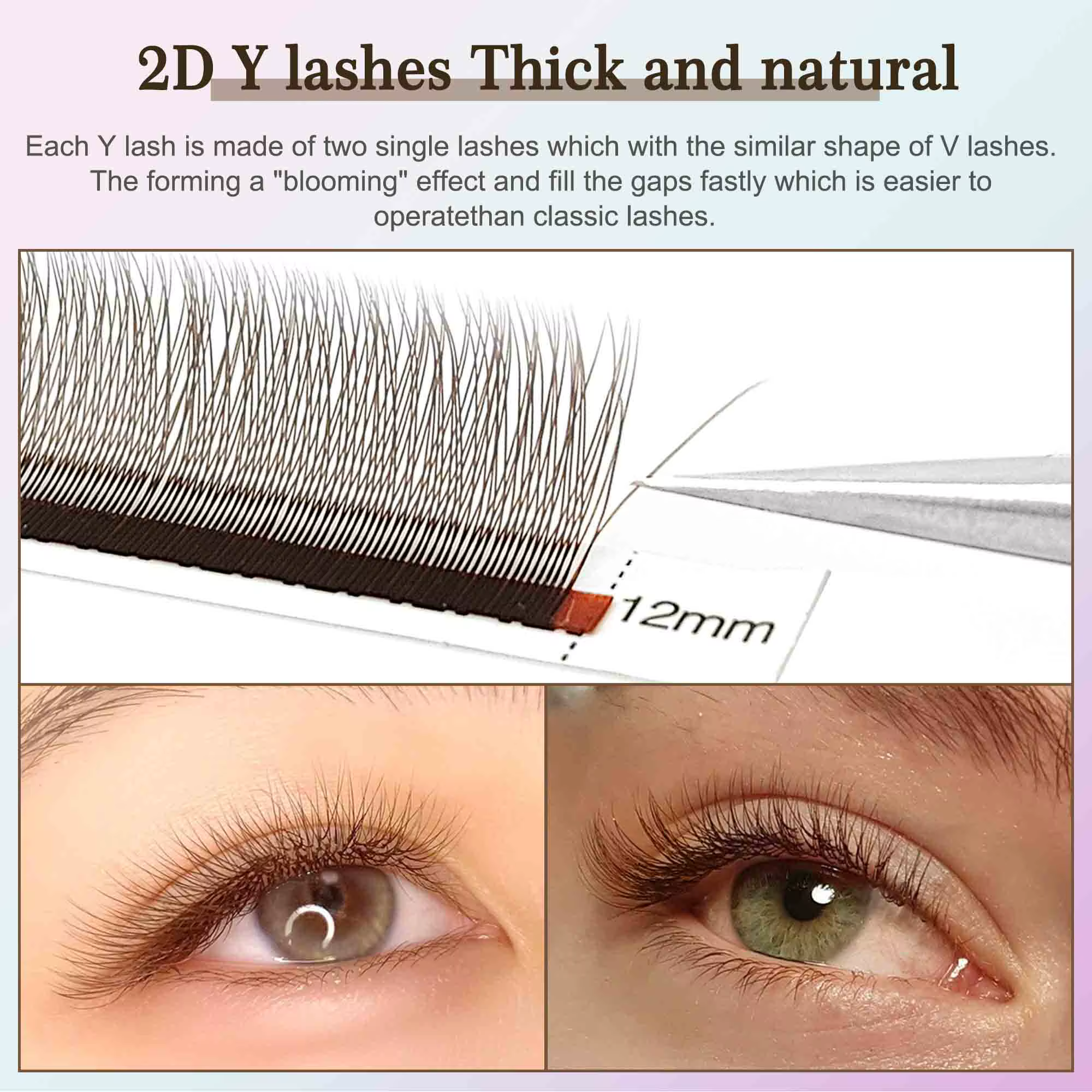 CoMango mix 8-12/8-15mm brun extension de cils 2D forme V faux cils premade fans soft light natural 