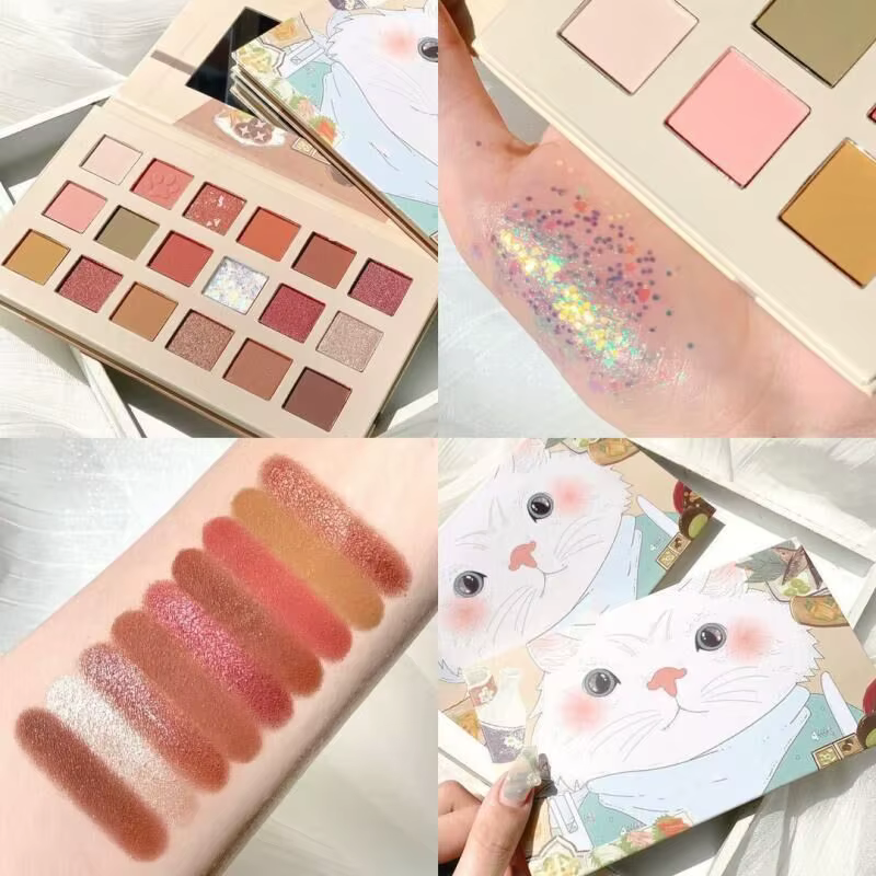Palette de fards à paupières chat 18 couleurs, mat nacré abordable, conçue pour les débutants et les