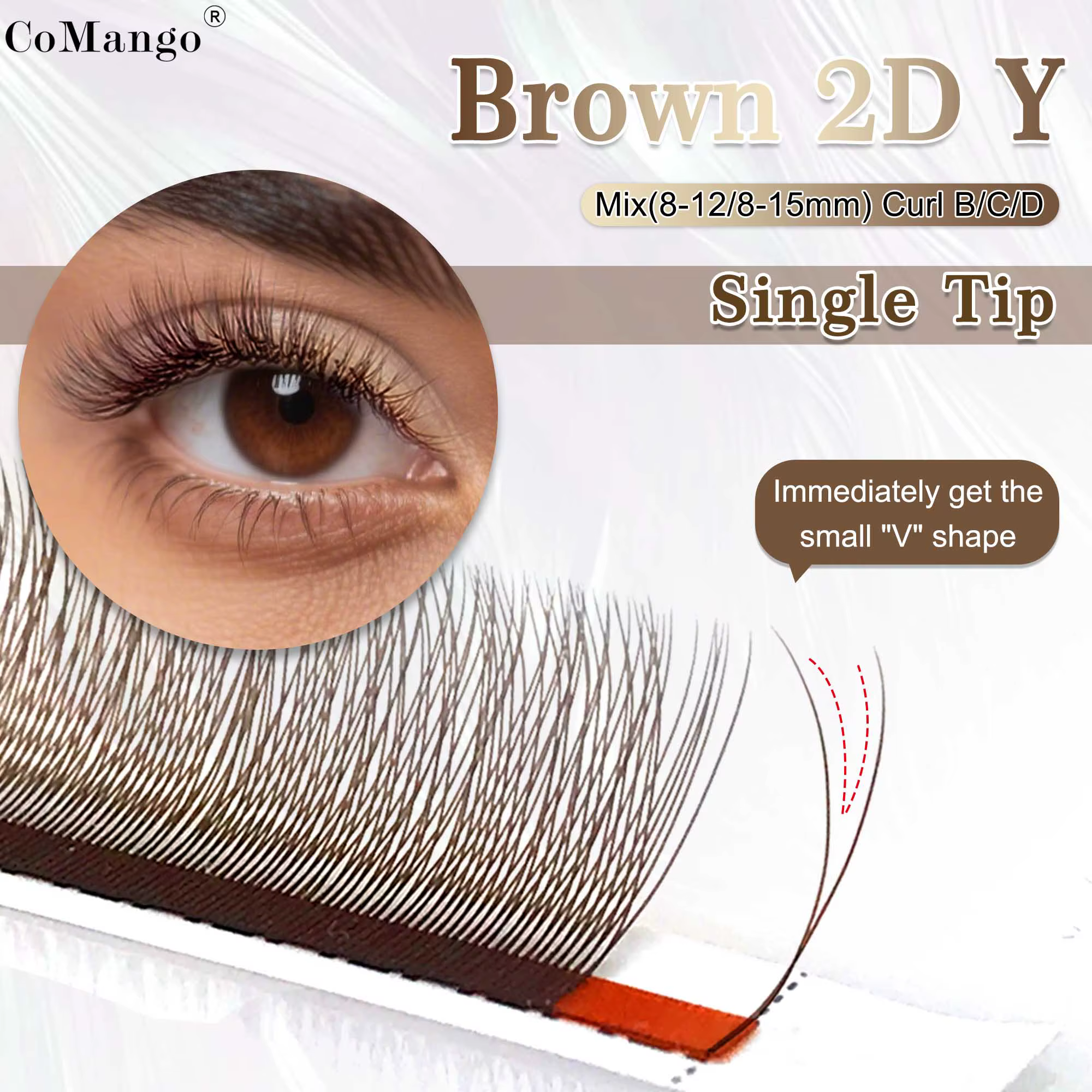CoMango mix 8-12/8-15mm brun extension de cils 2D forme V faux cils premade fans soft light natural 