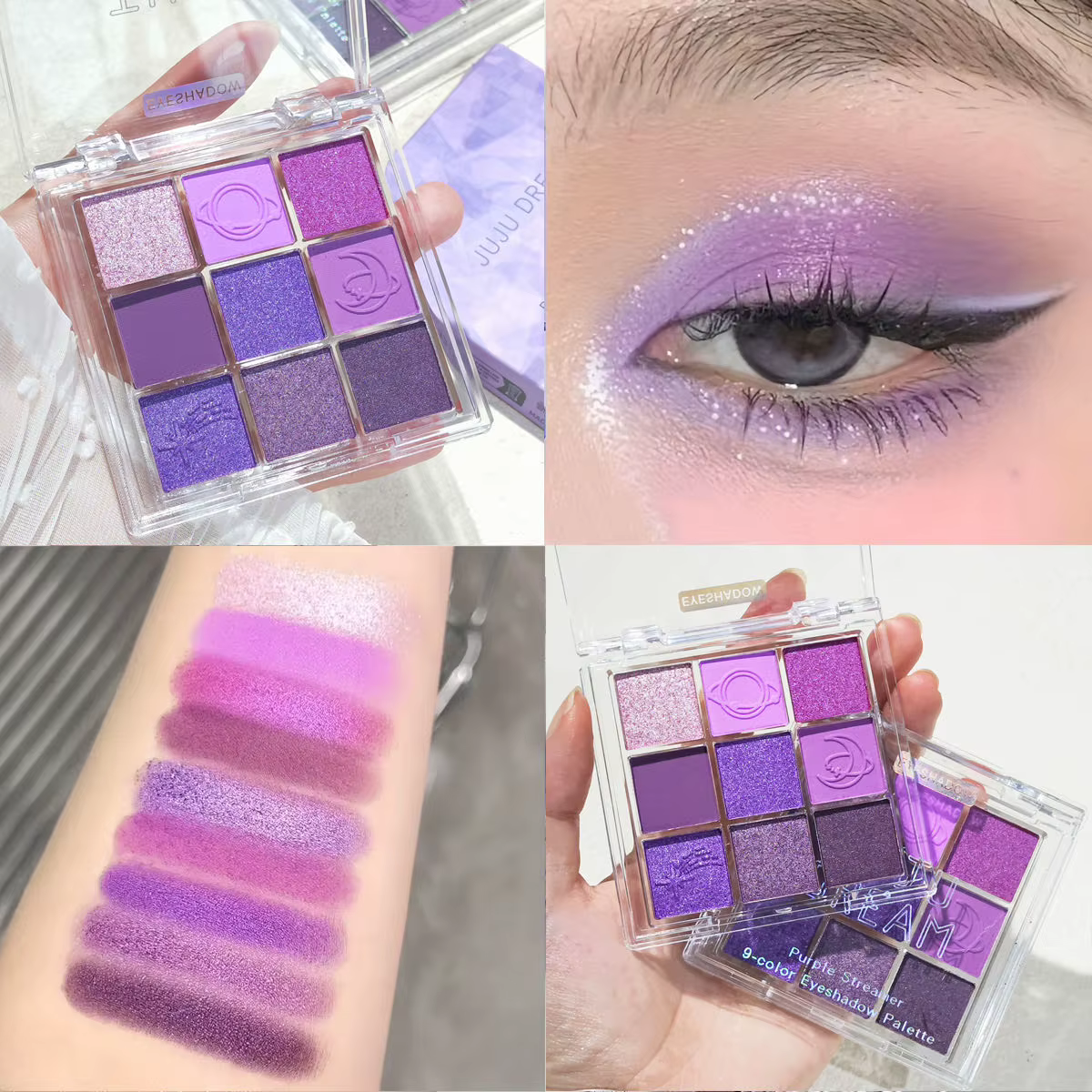 Palette de fards à paupières violets et roses de 9 couleurs, finitions durables et imperméables, mat