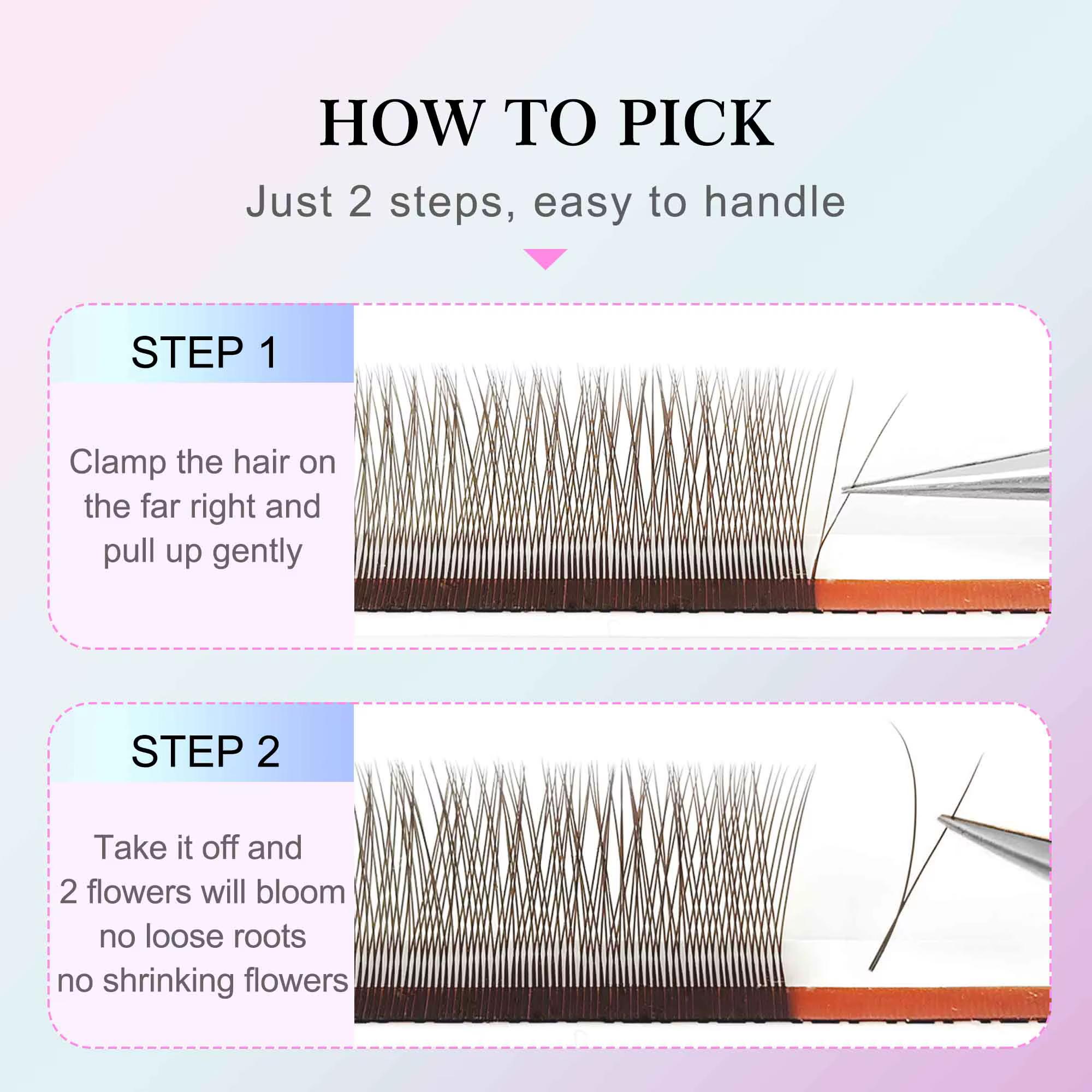 CoMango mix 8-12/8-15mm brun extension de cils 2D forme V faux cils premade fans soft light natural 