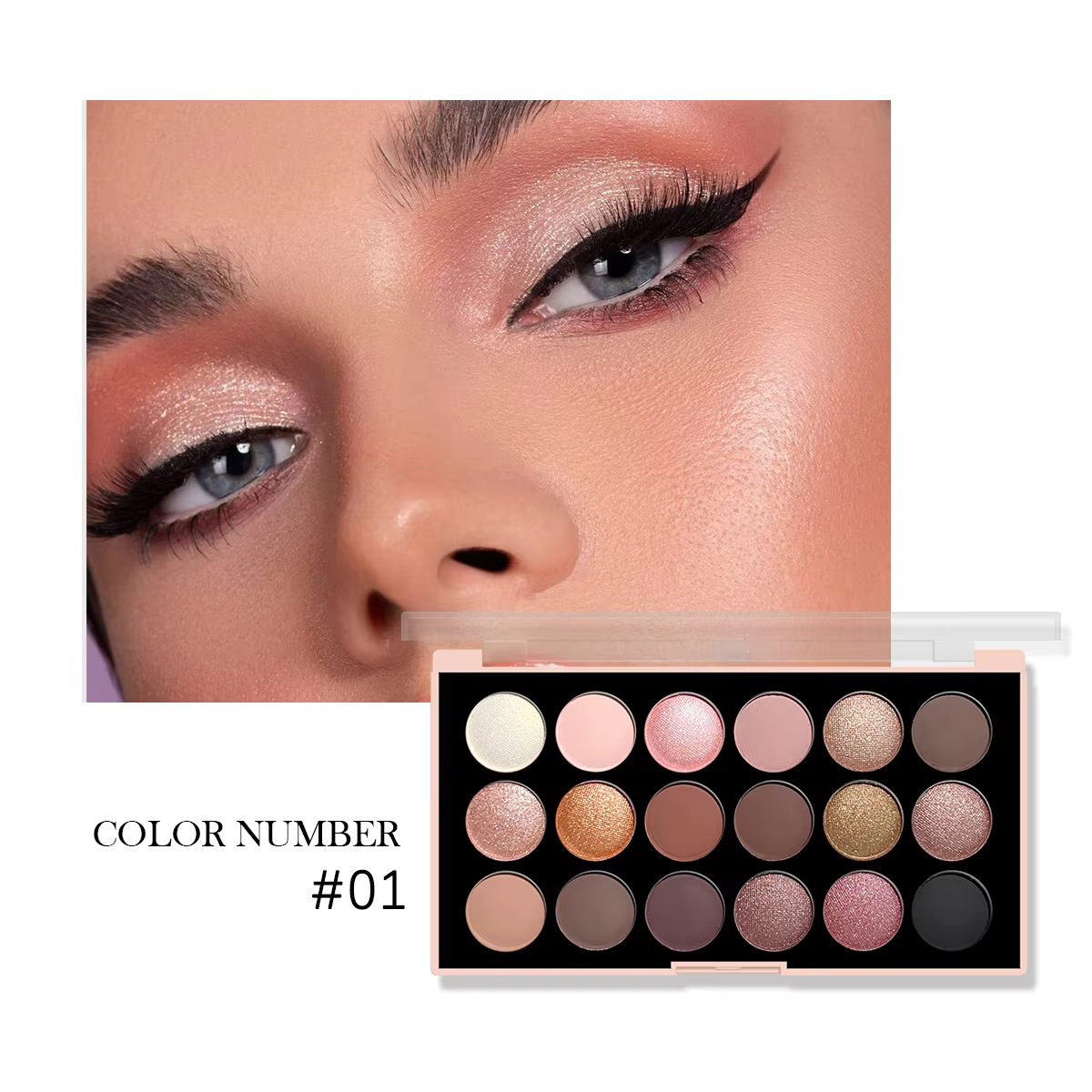Palette de fards à paupières 18 couleurs – Perlescent, mat, scintillant fin, paillettes, tons terre,