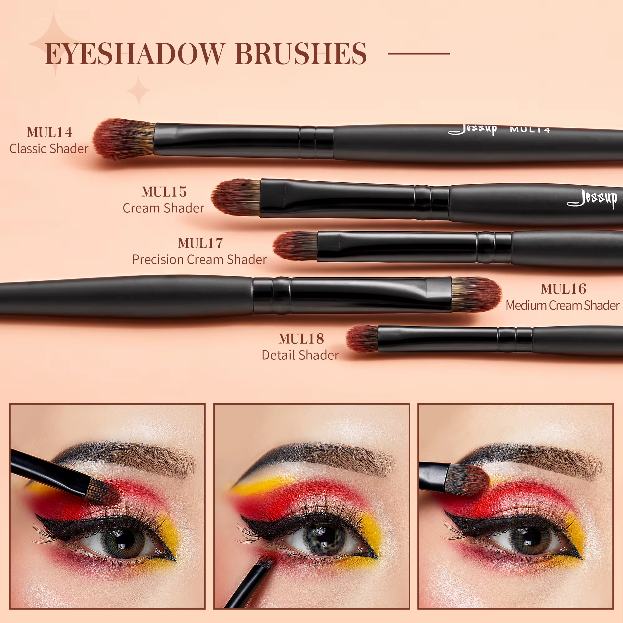 Jessup – ensemble de pinceaux pour les yeux, 16 pinceaux de maquillage, brosse à sourcils de précisi