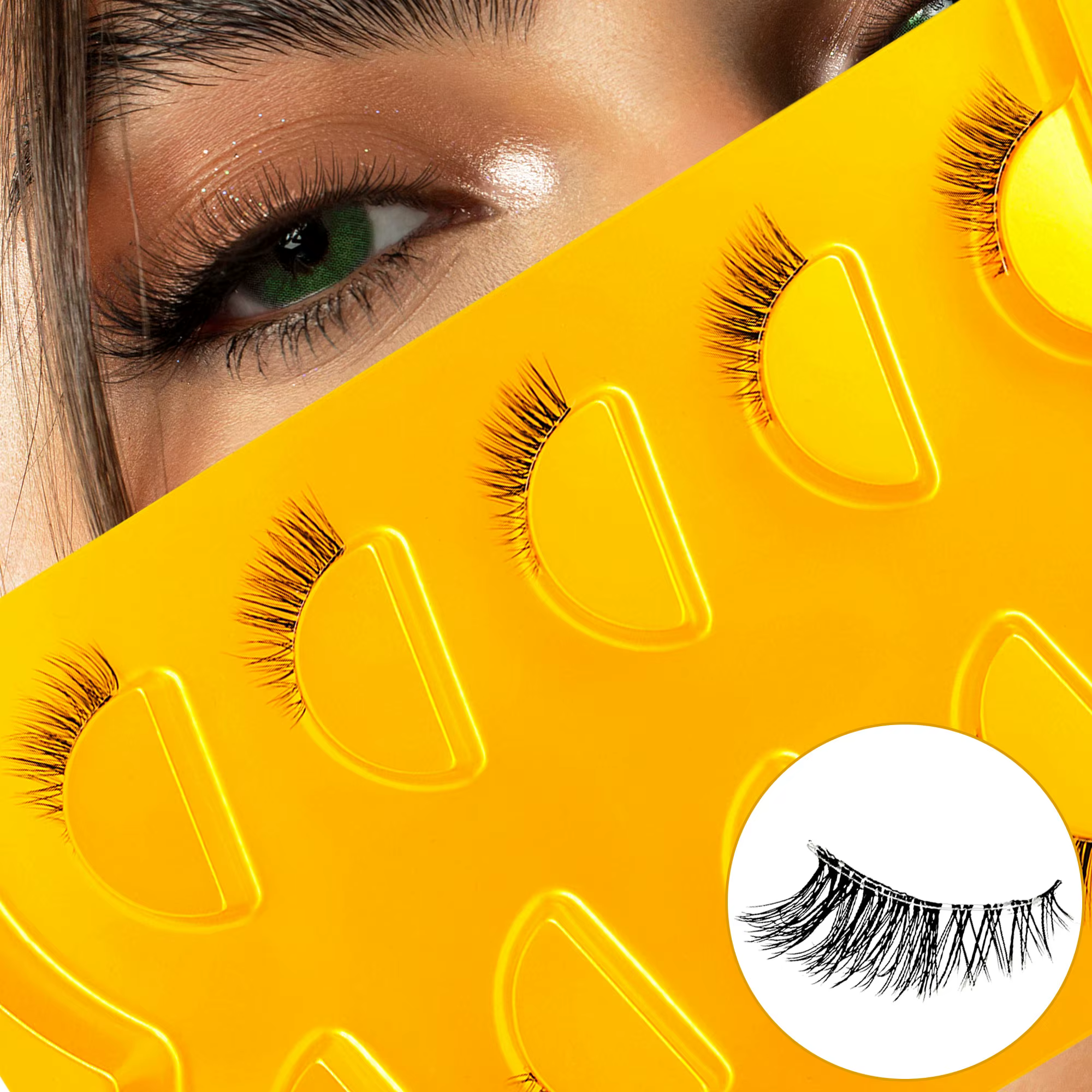 5 paires d'yeux de chat-moitié faux cils, extension de queue d'oeil, ruban transparent, naturel, réu