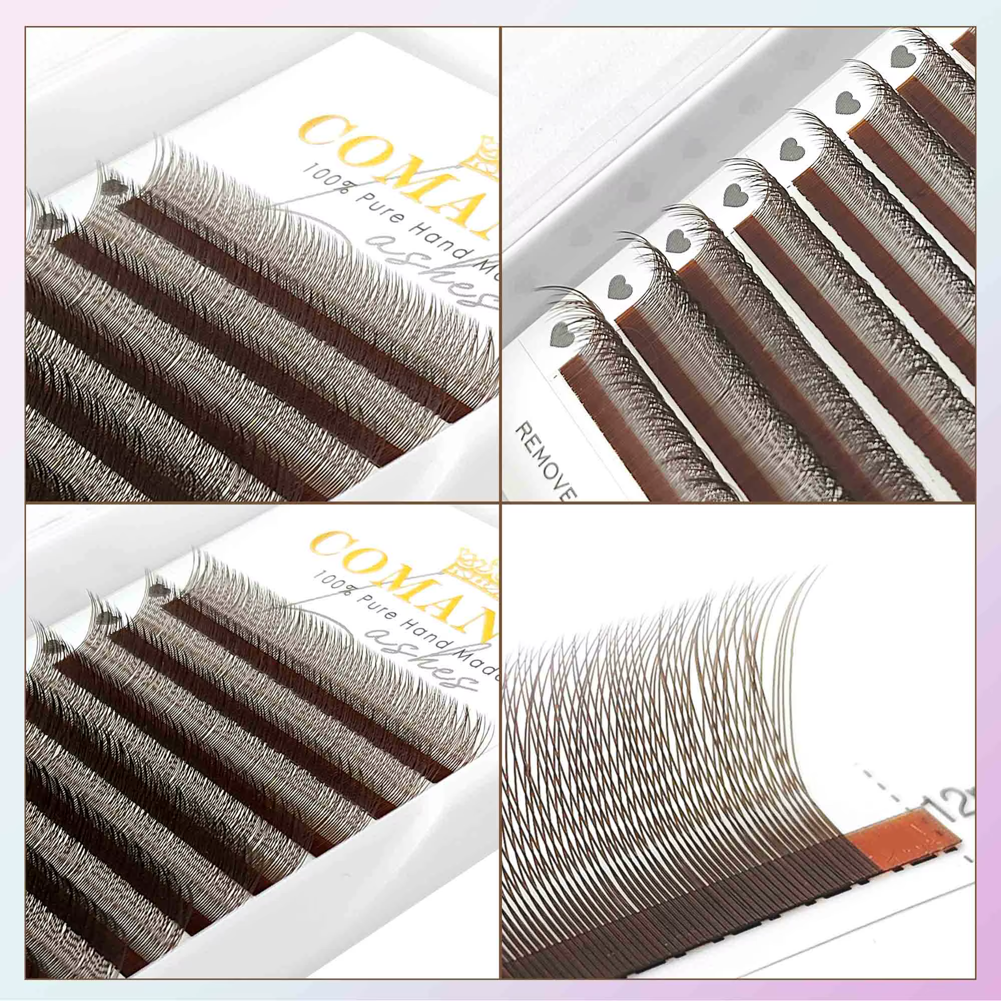 CoMango mix 8-12/8-15mm brun extension de cils 2D forme V faux cils premade fans soft light natural 