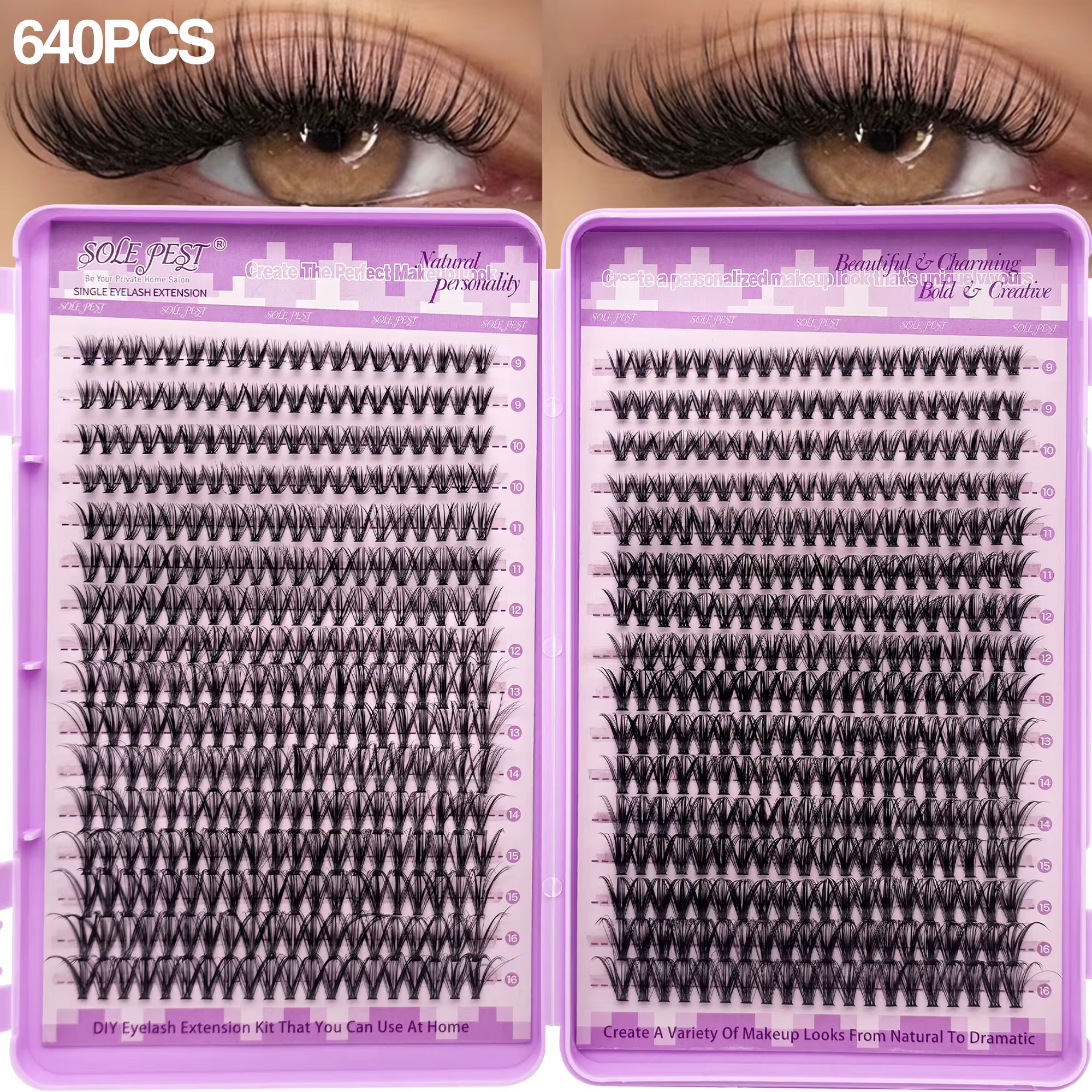 640 bouquets de faux cils bouclés 30D+40D, légers et confortables, créant un effet de maquillage nat