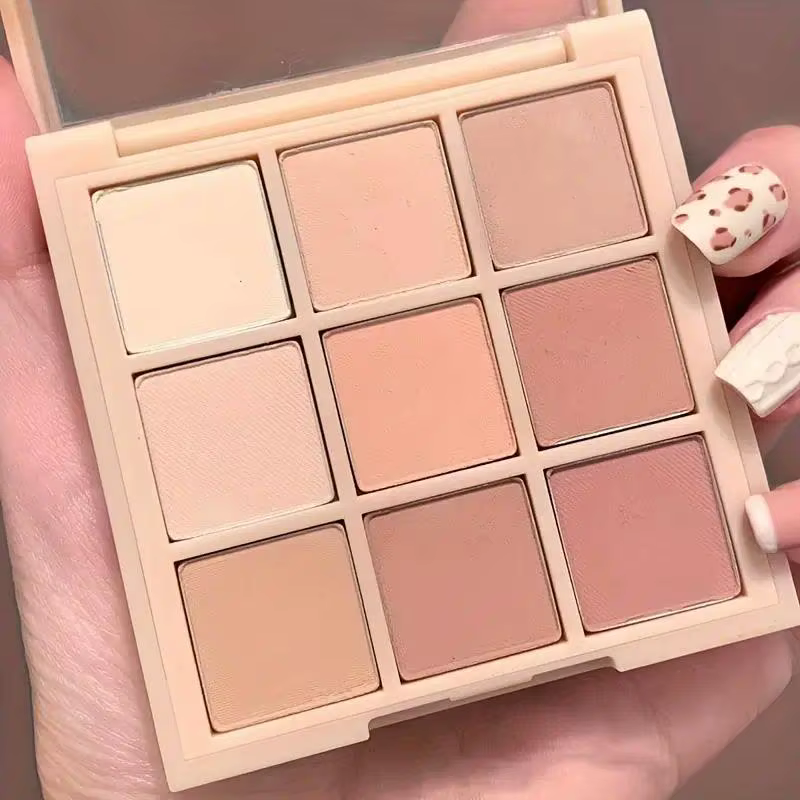 Palette de fards à paupières mats longue durée de 9 couleurs avec des nuances chaudes nues à rose-ma