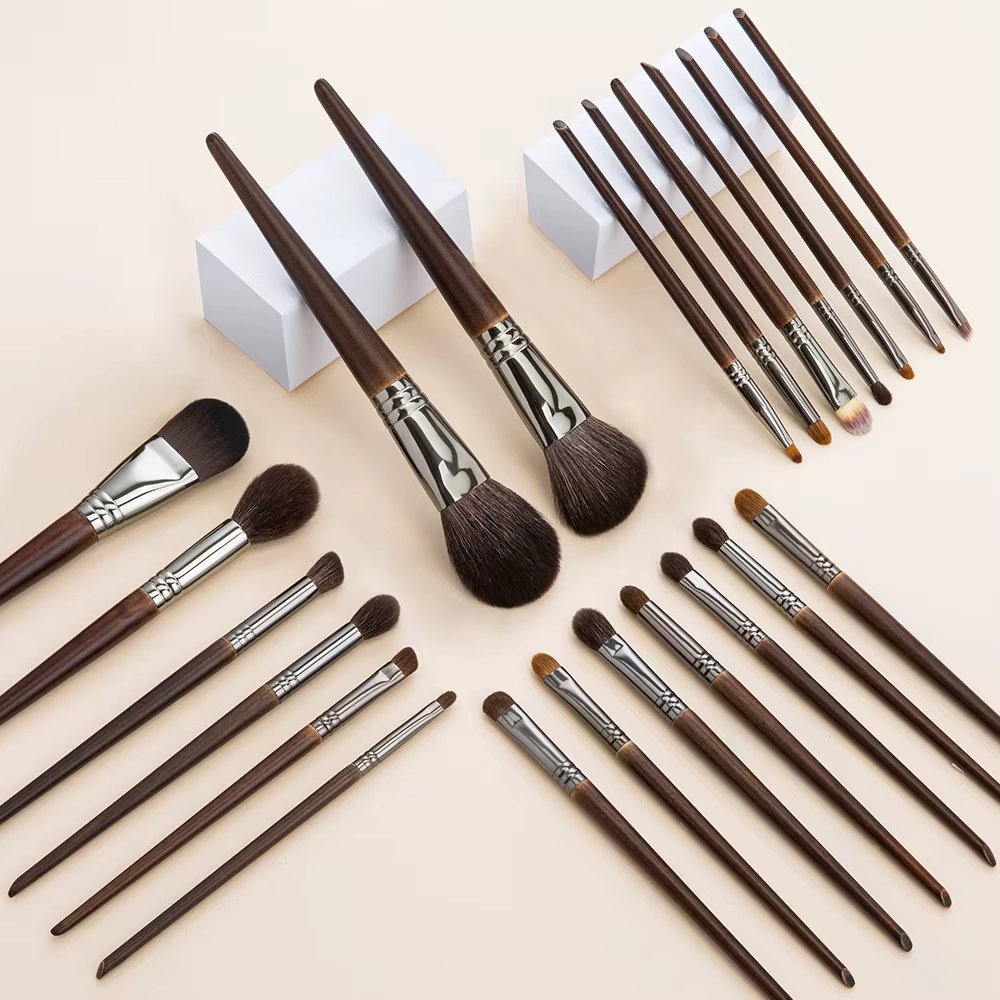 OVW – Kit de pinceaux de maquillage en poils de chèvre naturels, brosses de beauté cosmétiques, 15/2