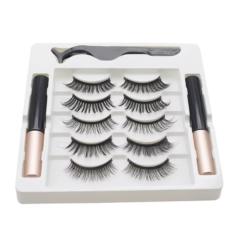 AILEISHI 5 paires de cils magnétiques 3D aimant Eyeliner faux cils faits à la main liquide imperméab
