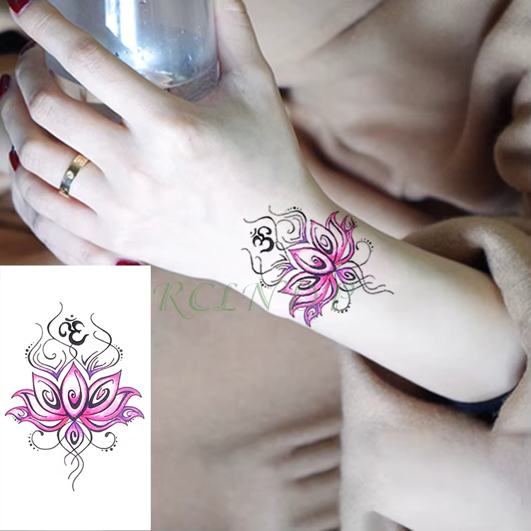 Autocollant de Tatouage temporaire, imperméable Lotus totem Mandala faux Tatouage Flash Tatouage poi