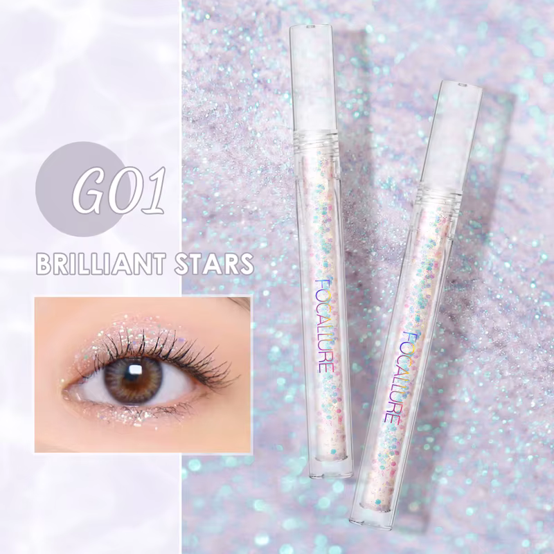 FOCALLURE-Fard à paupières liquide pailleté pour les yeux, Eyeliner cosmétique avec étincelles, ombr