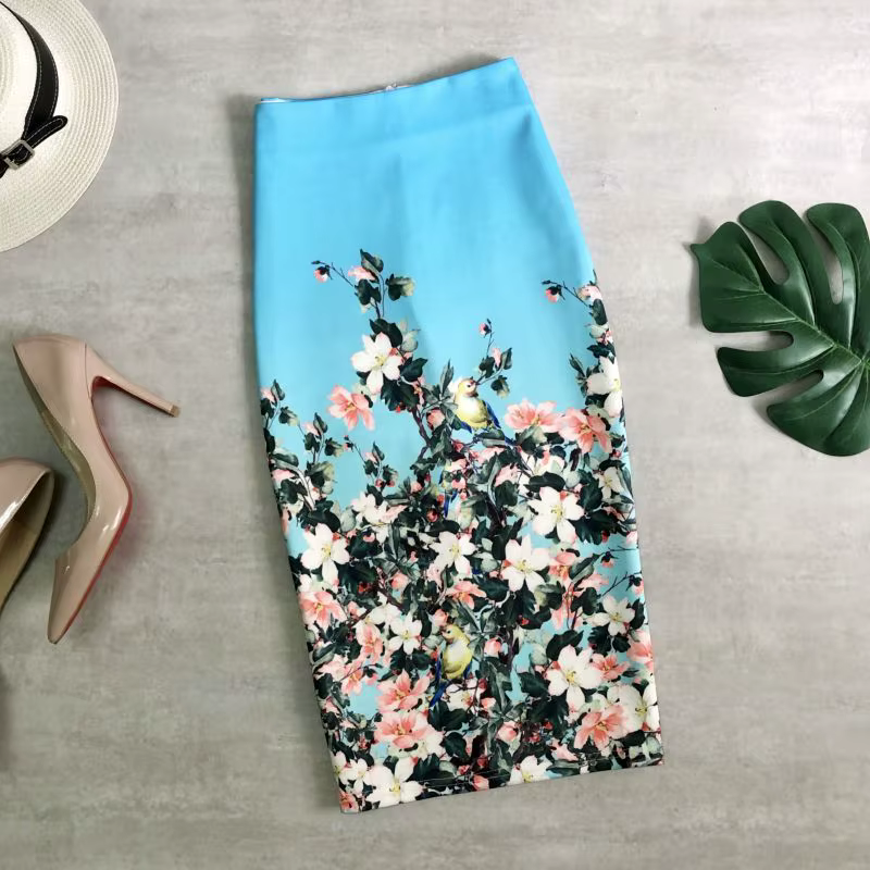 Jupe mi-longue à la mode pour femmes, imprimé floral, taille haute, crayon, décontractée, fleur, mou