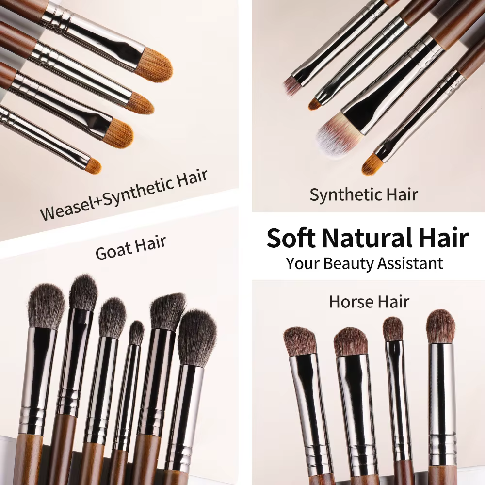 OVW – Kit de pinceaux de maquillage en poils de chèvre naturels, brosses de beauté cosmétiques, 15/2