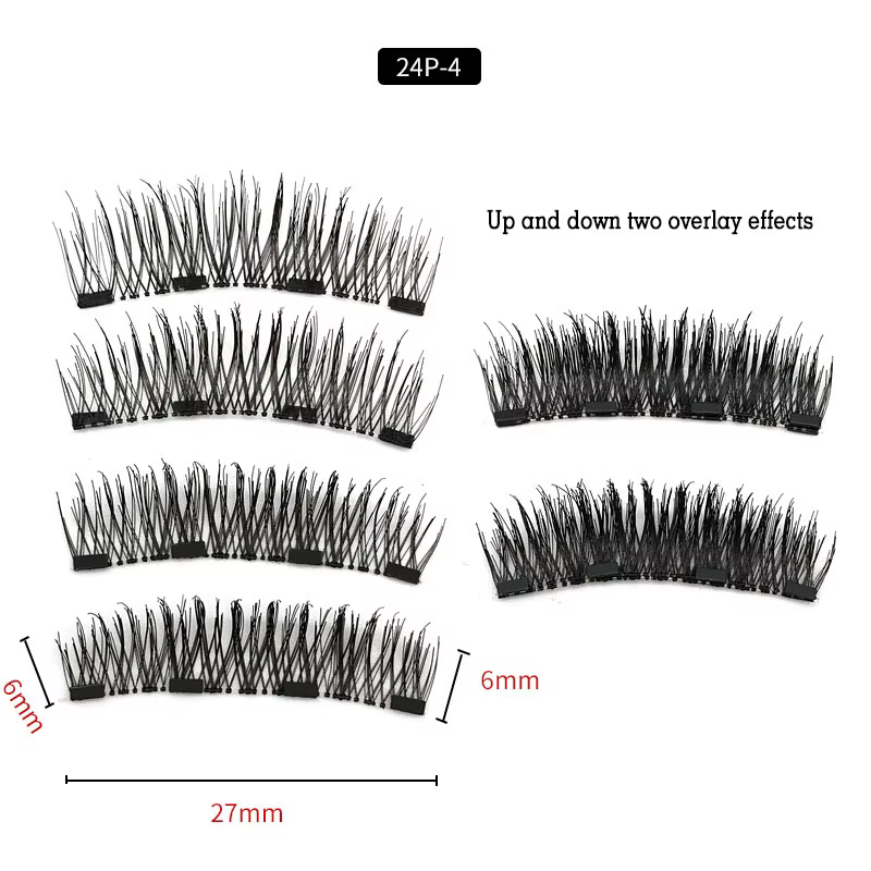 Faux cils magnétiques 3D affûtés, naturellement denses, sans colle, adsorbant, 4 aimants