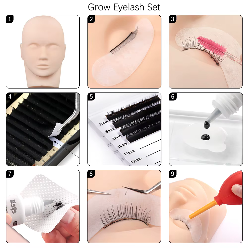 Kit de formation pour extensions de faux cils 18 en 1, modèle de pratique, coussinets pour les yeux,