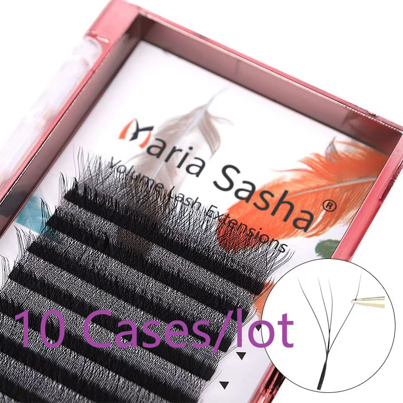 MARIA 10 étuis 4D W en forme de faisceau Extensions de cils Patch Faux marque privée gros grappes fa