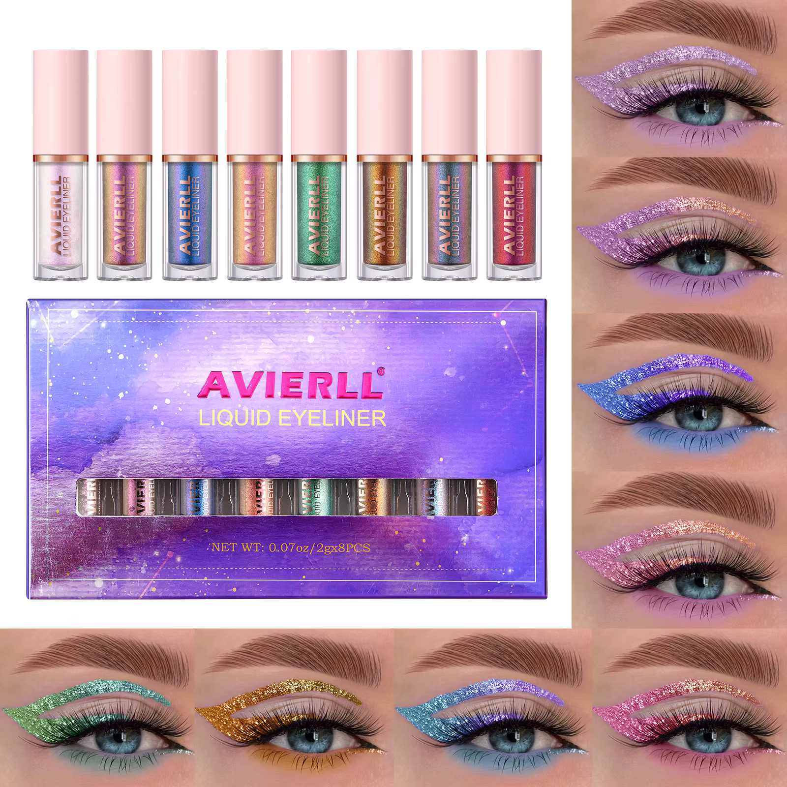 Ensemble d'eyeliner caméléon, 8 couleurs, fard à paupières liquide à paillettes scintillantes coloré