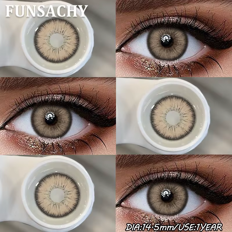 FUNSACHY 1 Paire de Lentilles de Contact Naturelles Colorées pour les Yeux Marron Gris, Lentilles Co