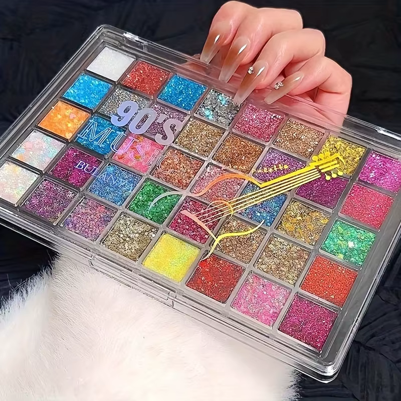 Palette de fards à paupières et scintillants de 40 couleurs avec paillettes dorées, miroir, poudre e