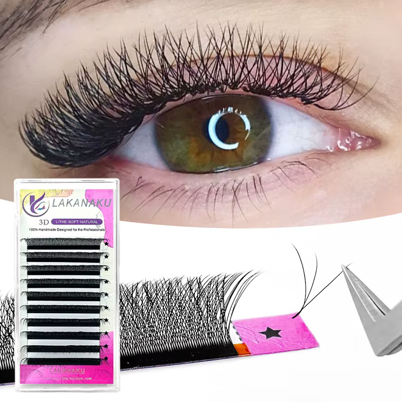 LAKANAKU 6 plateaux 3D W forme Extensions de cils Volume Francese Fans Fio 3W Cilios en forme de cil
