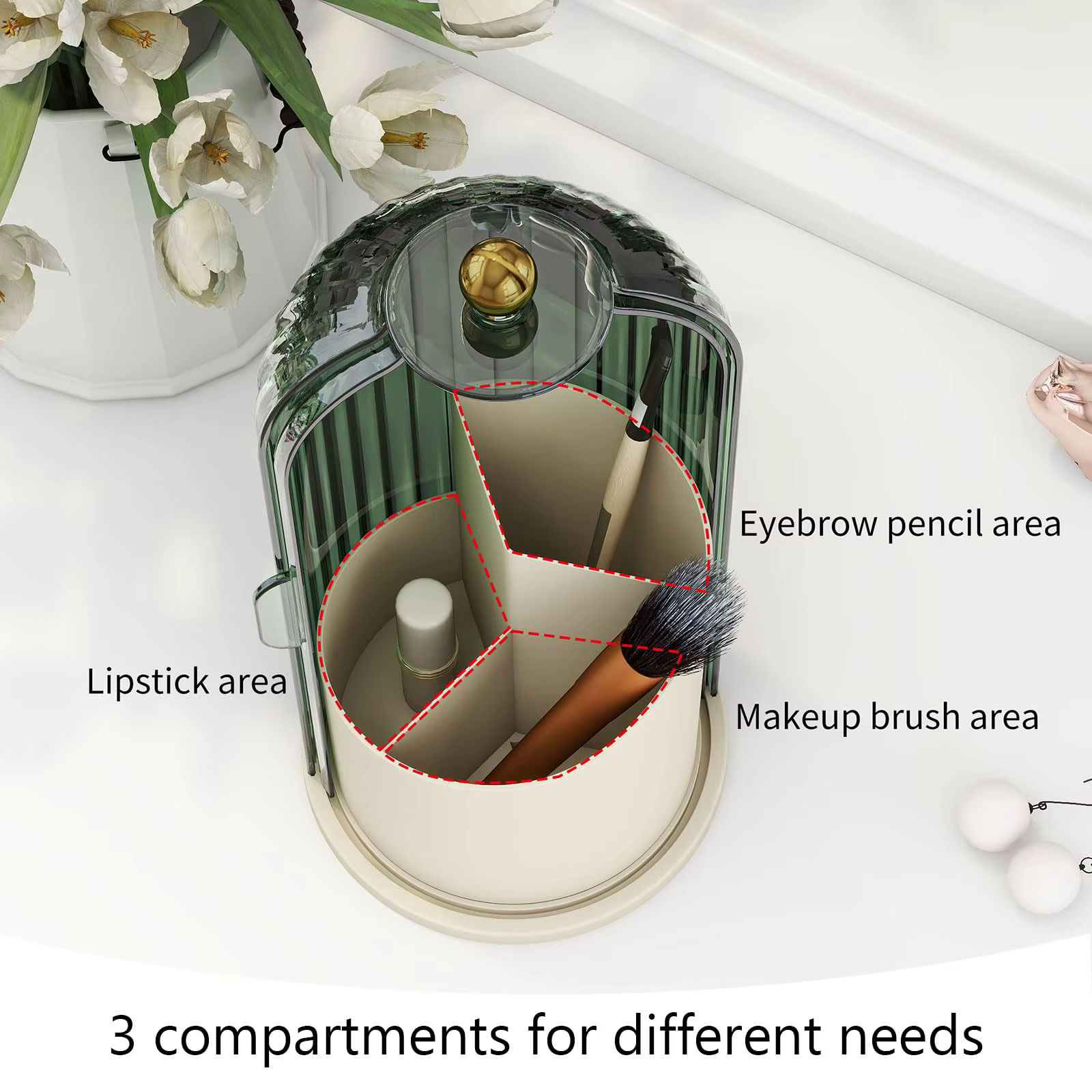 YOOLENS-Porte-pinceau de maquillage avec couvercle, rotation à 360 °, transparent, anti-poussière