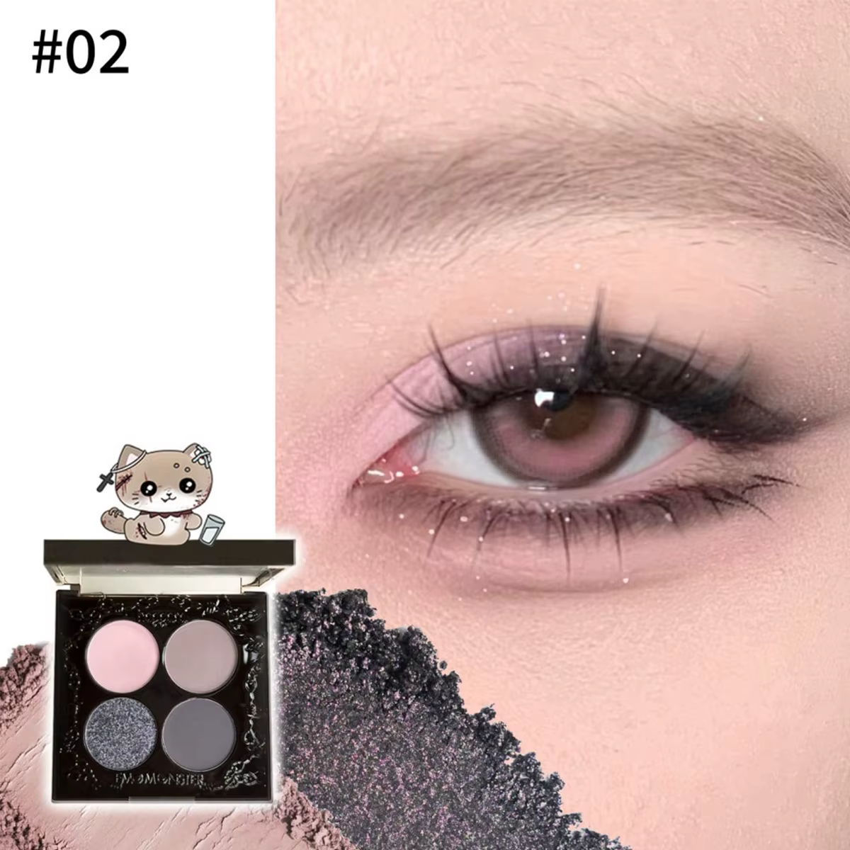 Palette de fards à paupières quatre couleurs Haggard Emo Monster Series, pigmentation longue durée,