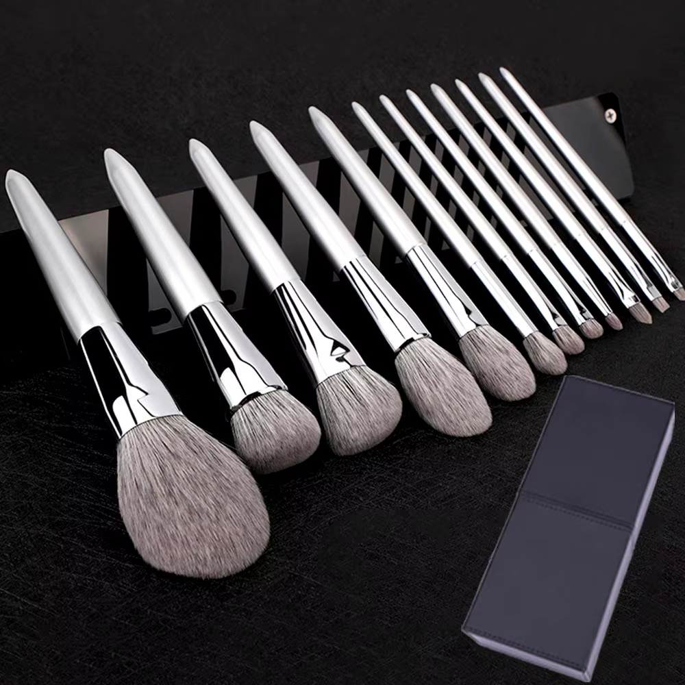 KLINA 12 pièces Kit de pinceaux de maquillage professionnel naturel chèvre cheveux fond de teint pou