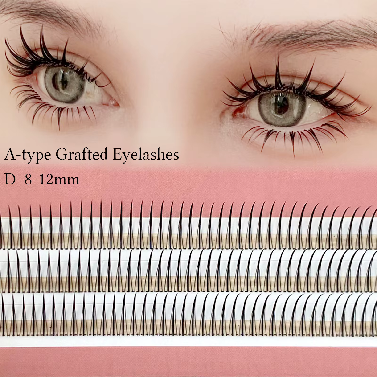 Cils greffés en forme de M de type A, cils individuels naturels, pointes en grappe, contaminants Py,