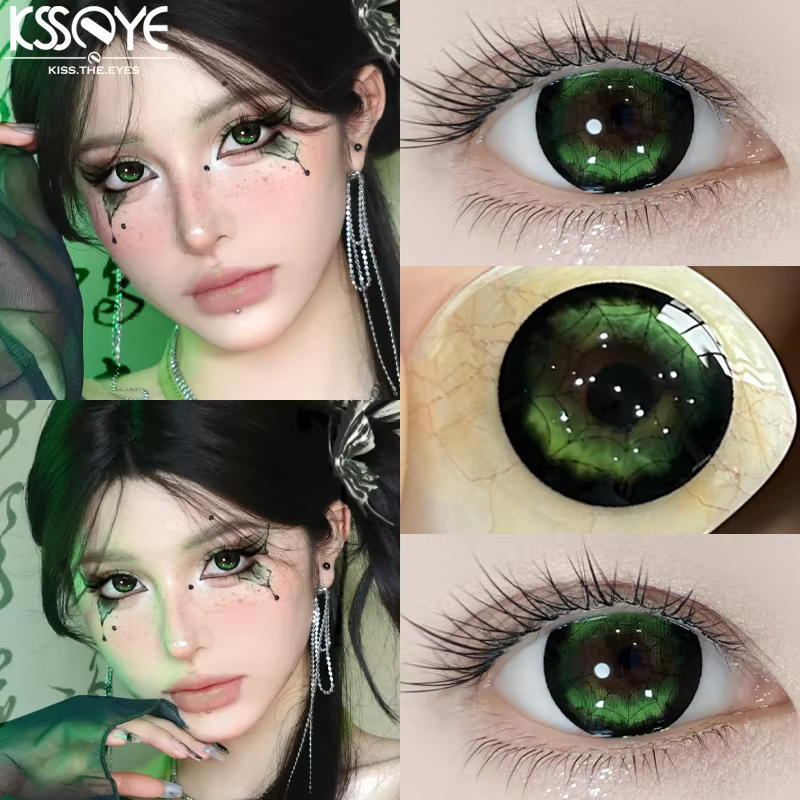 KSSEYE 1 paire de lentilles de Contact de couleur avec dioptrie myopie yeux Cosplay jaune vert et ro
