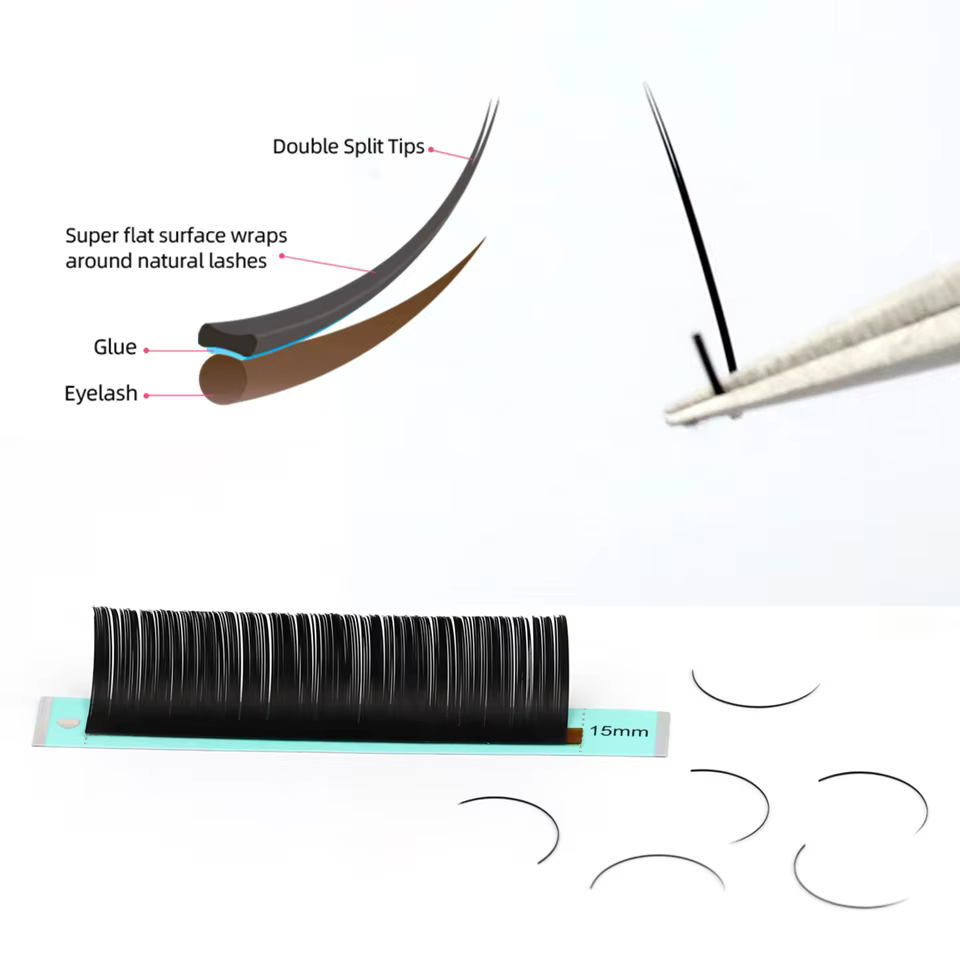 ElAssressenti- Extension de Cils Individuels Plats, Faux Vison, 2 Pointes Fendues, Volume Naturel Do