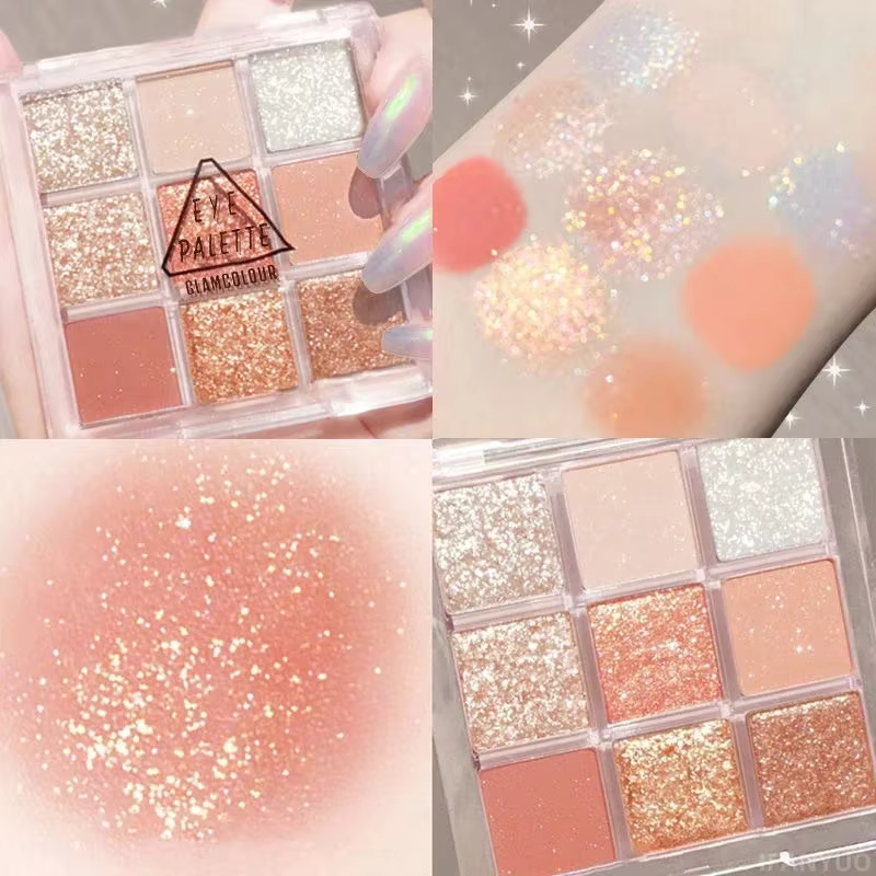 Palette de fards à paupières à paillettes fines, 12 couleurs, paillettes nacrées scintillantes, rose