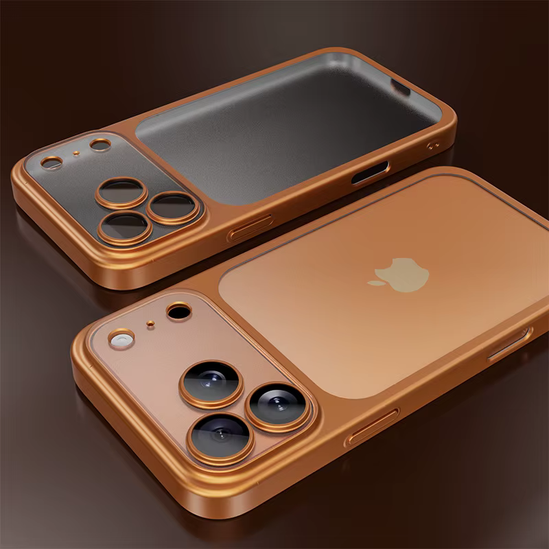 Coque de téléphone fine translucide givrée plaquée orange cosmique officielle pour iPhone 17 Pro Max