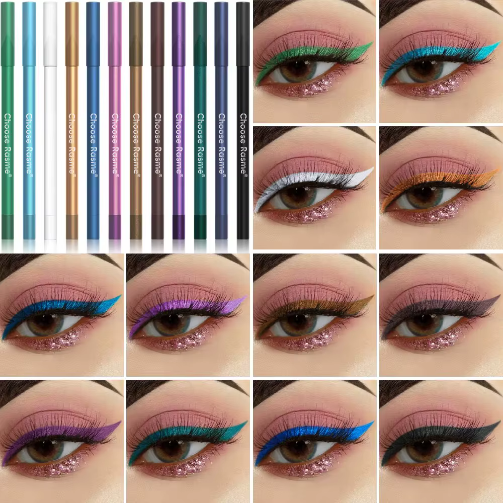 Ensemble de 12 stylos Eyeliner imperméables avec effets scintillants, comprend un fard à paupières,