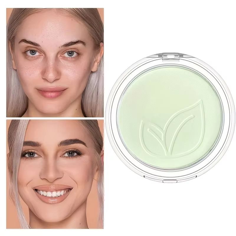 Poudre pressée à brume mate pour le visage au thé vert : fond de teint fixateur de contrôle de l'hui