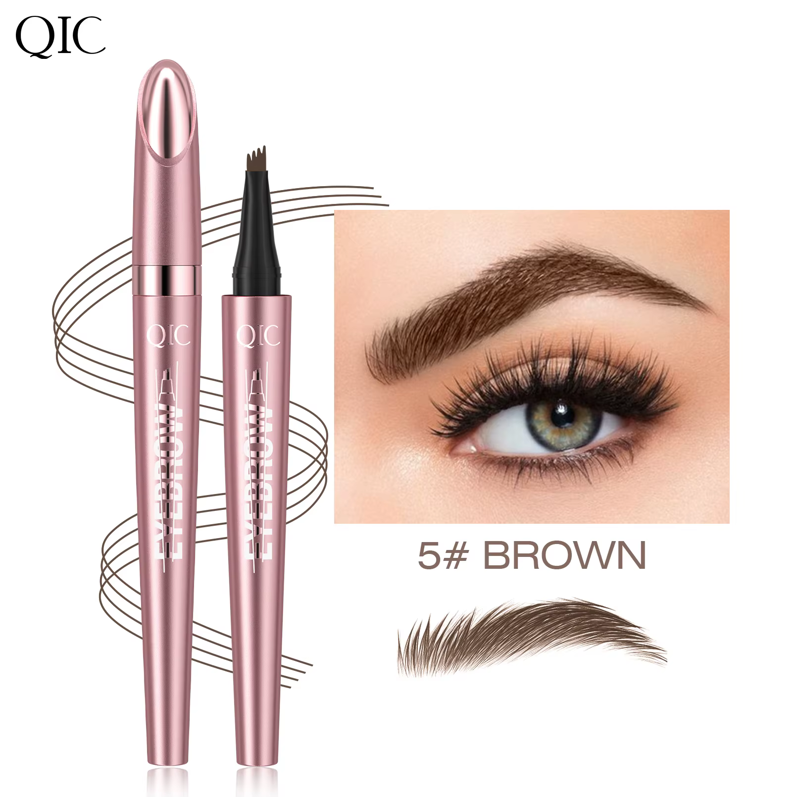 Crayon à sourcils magique à 4 fourchettes, Microblading 3D, imperméable, marron foncé, couleur natur