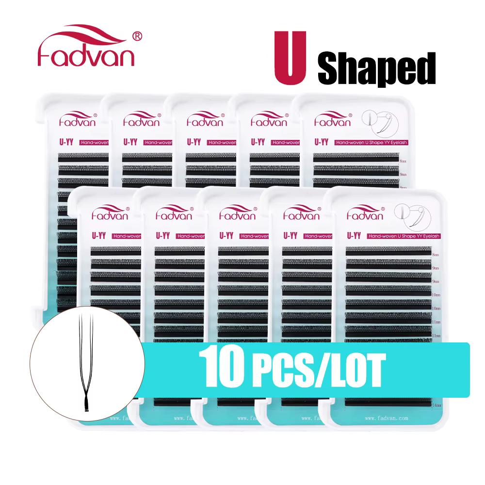 FADVAN 10 Pcs Extensions de cils YY en forme de U, cils YY étroits, courbure C D, faux cils doux et
