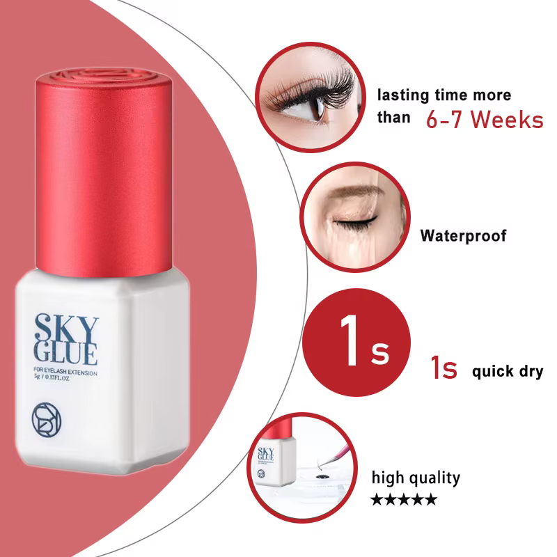 3 bouteilles SKY S + colle faux cils Extension fournitures corée 5ml noir rouge bleu capuchon beauté