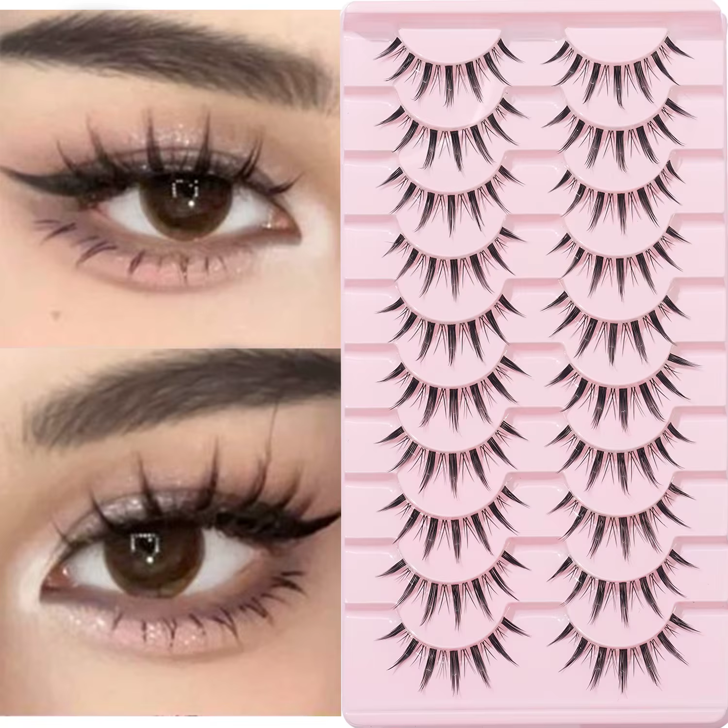Faux Cils Naturels à Longue Queue Jolie tue, 10 Paires, Peut Agrandir les Yeux, Mince, Tige Transpar