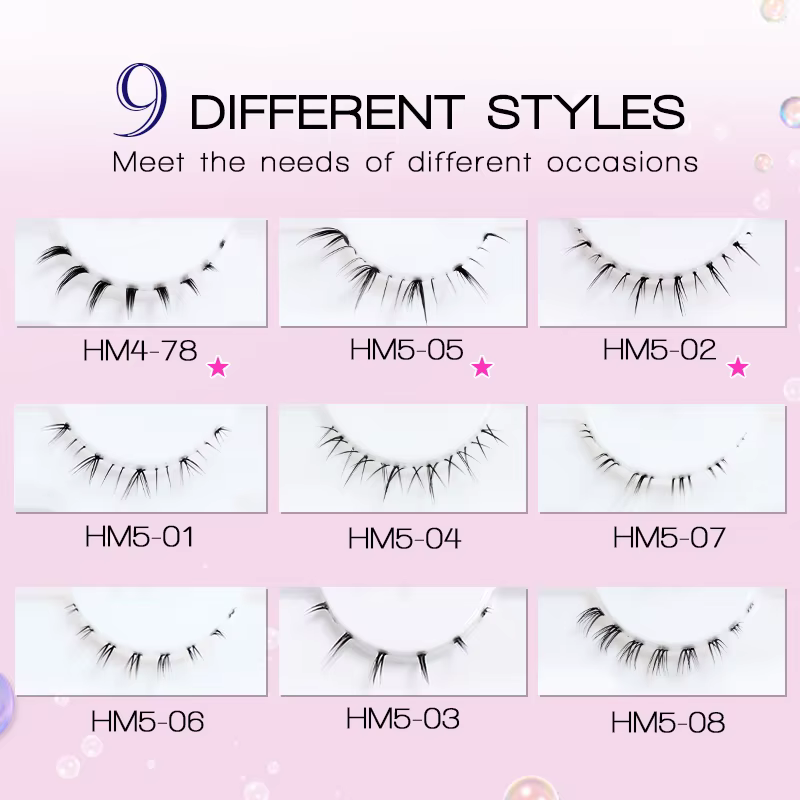10 paires de cils inférieurs Manga, bande transparente, vaporeux, petite flamme sous les yeux, maqui
