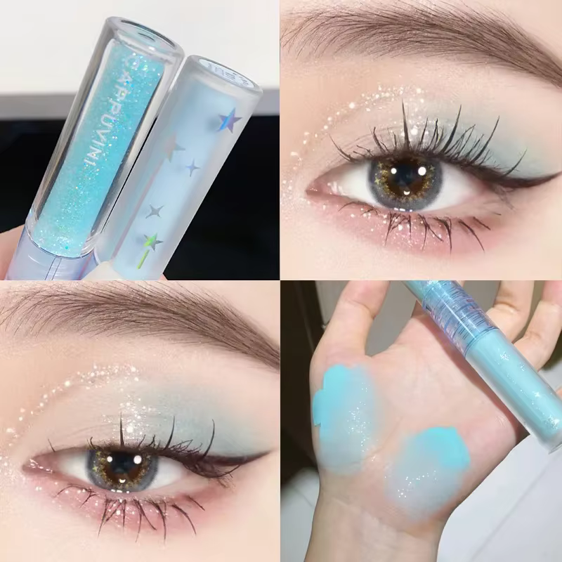 Ombre à barrage liquide à double tête 256 paillettes, maquillage des yeux nacré, ver à soie couché,