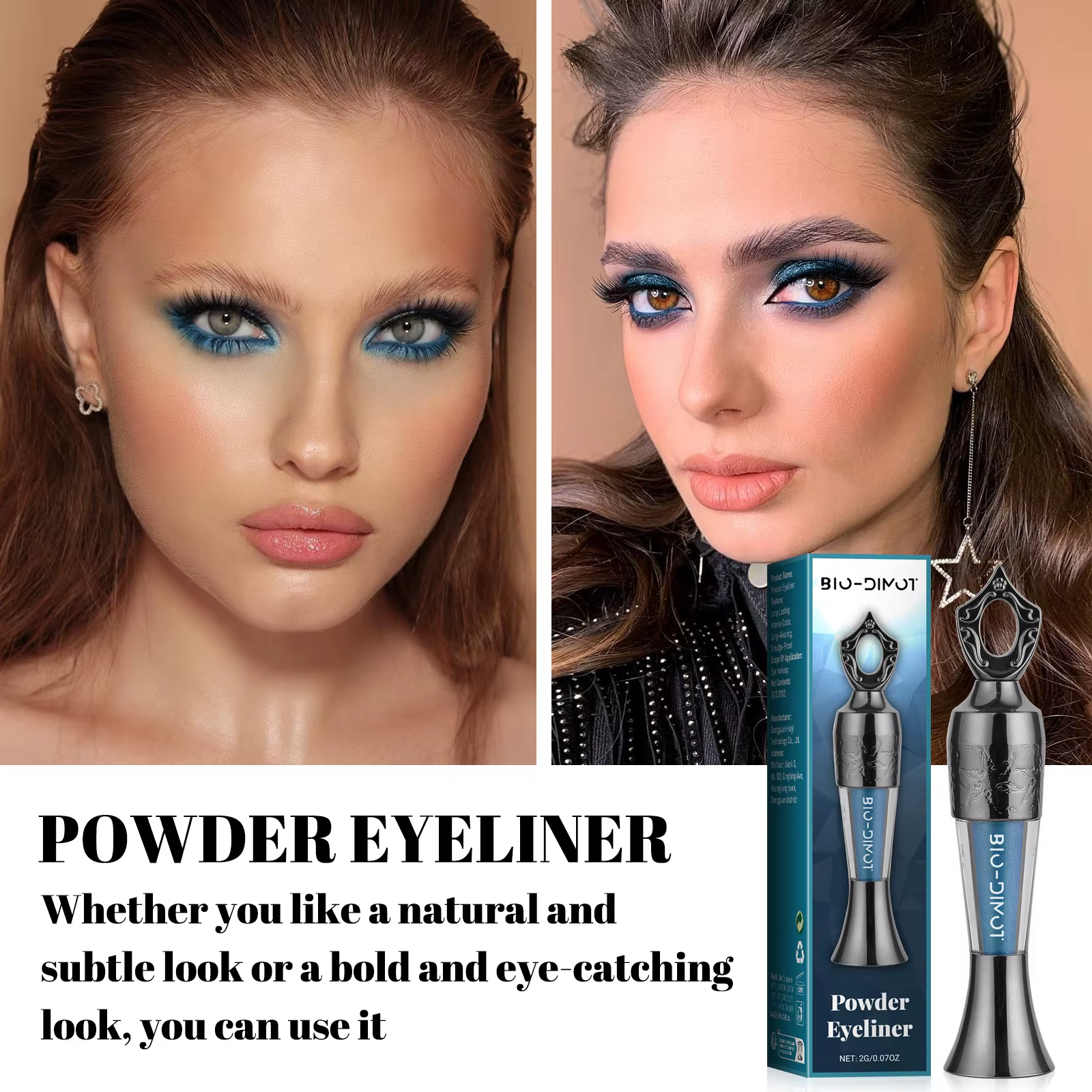 Eyeliner en poudre bleue 2g par BIO-DIMOT, longue durée et anti-taches, maquillage pour les yeux de