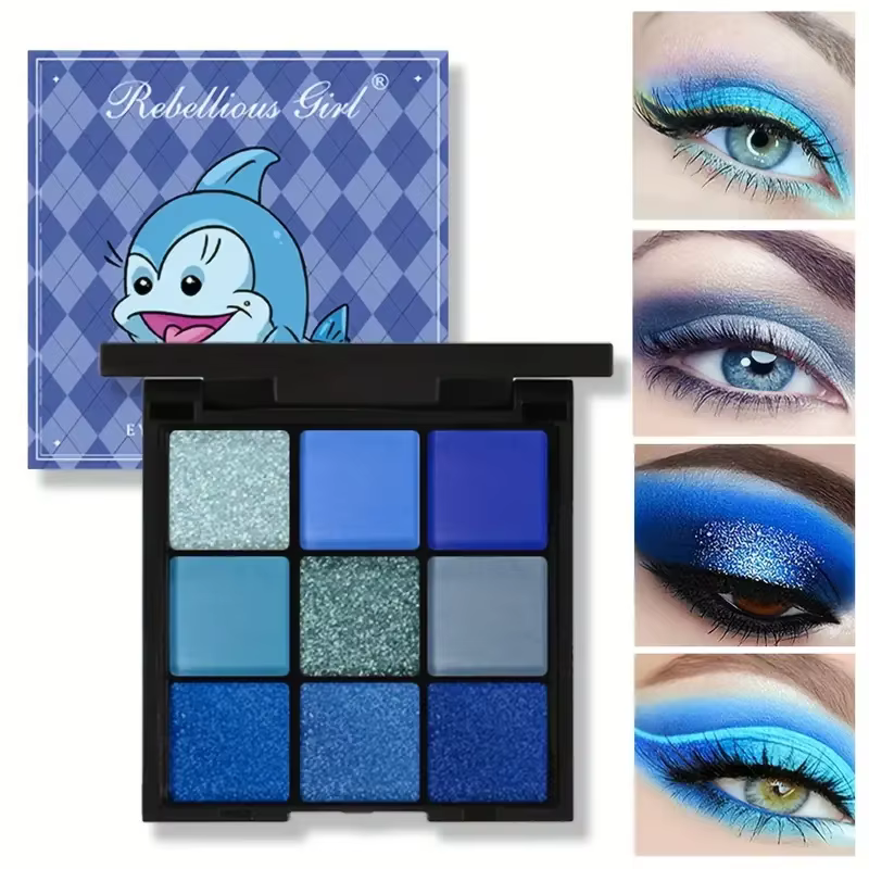 Palette de fards à paupières bleus à 9 grilles, paillettes nacrées, mates, scintillantes, maquillage