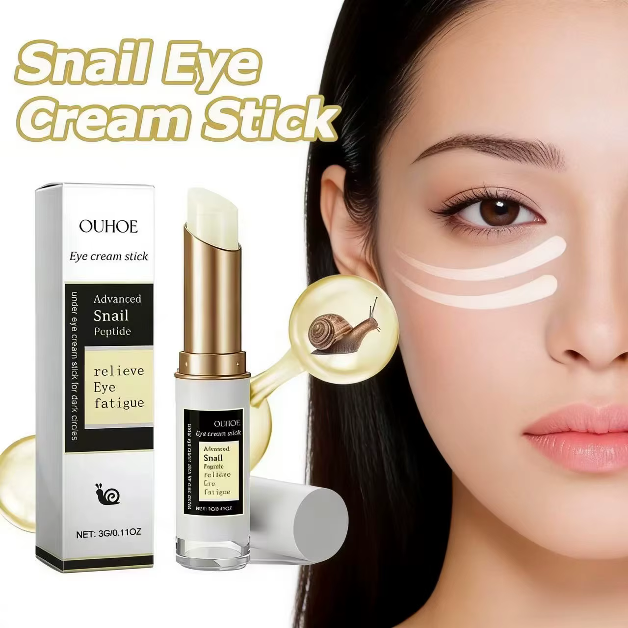 Stick crème contour des yeux OUHOE au peptide d'escargot, soulage la fatigue oculaire, les cernes et