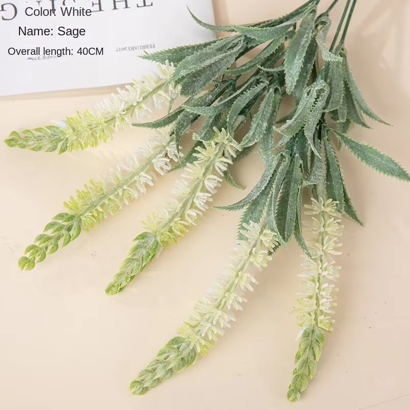 Fleurs de sauge artificielles, 5 fourchettes, fausses fleurs, décoration de plantes vertes de mariag
