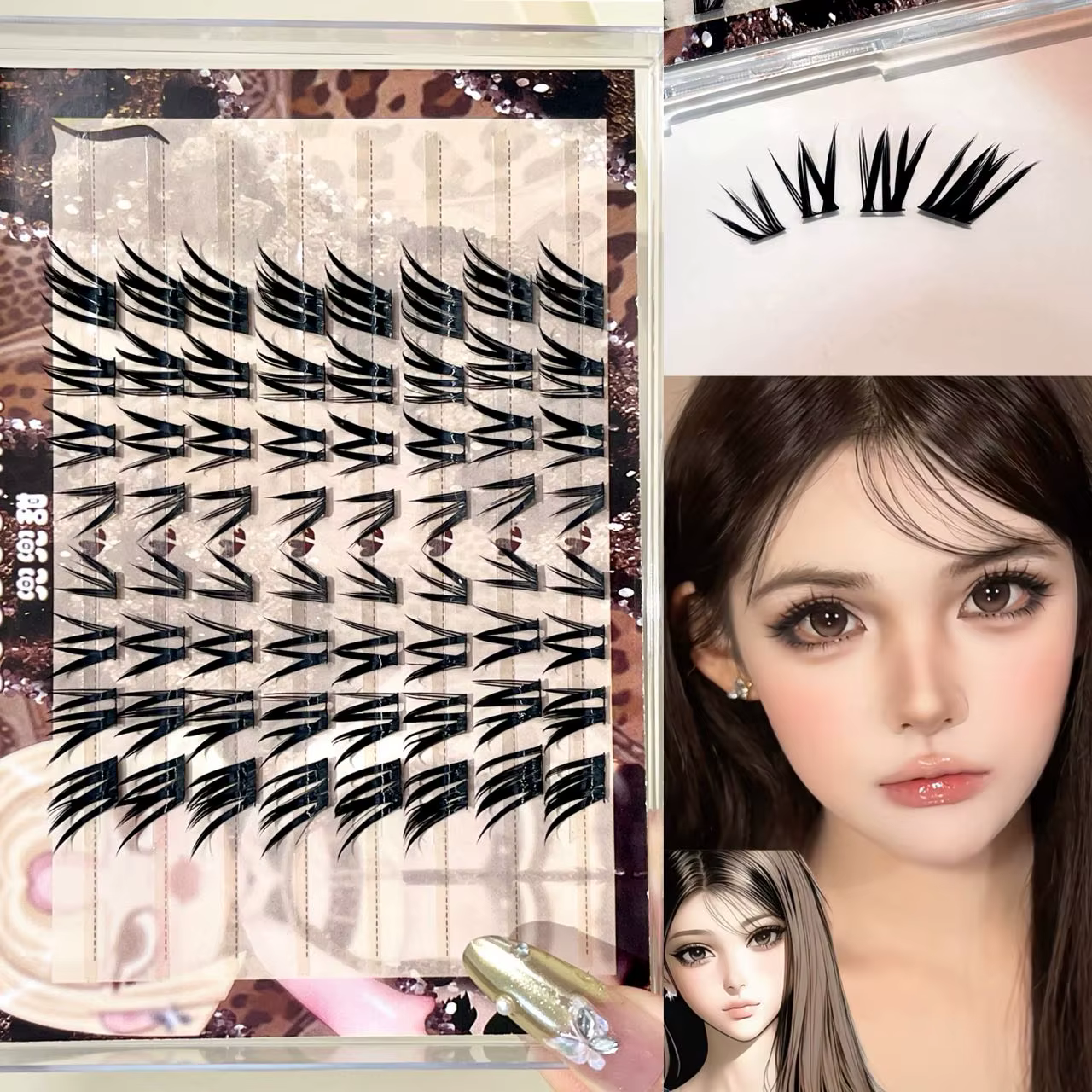 Doudoutian Vintage Korean Smoky Smoky Smoky Lashes Dark Layered Clusters Lengthen Eye Tails Y2K Spic