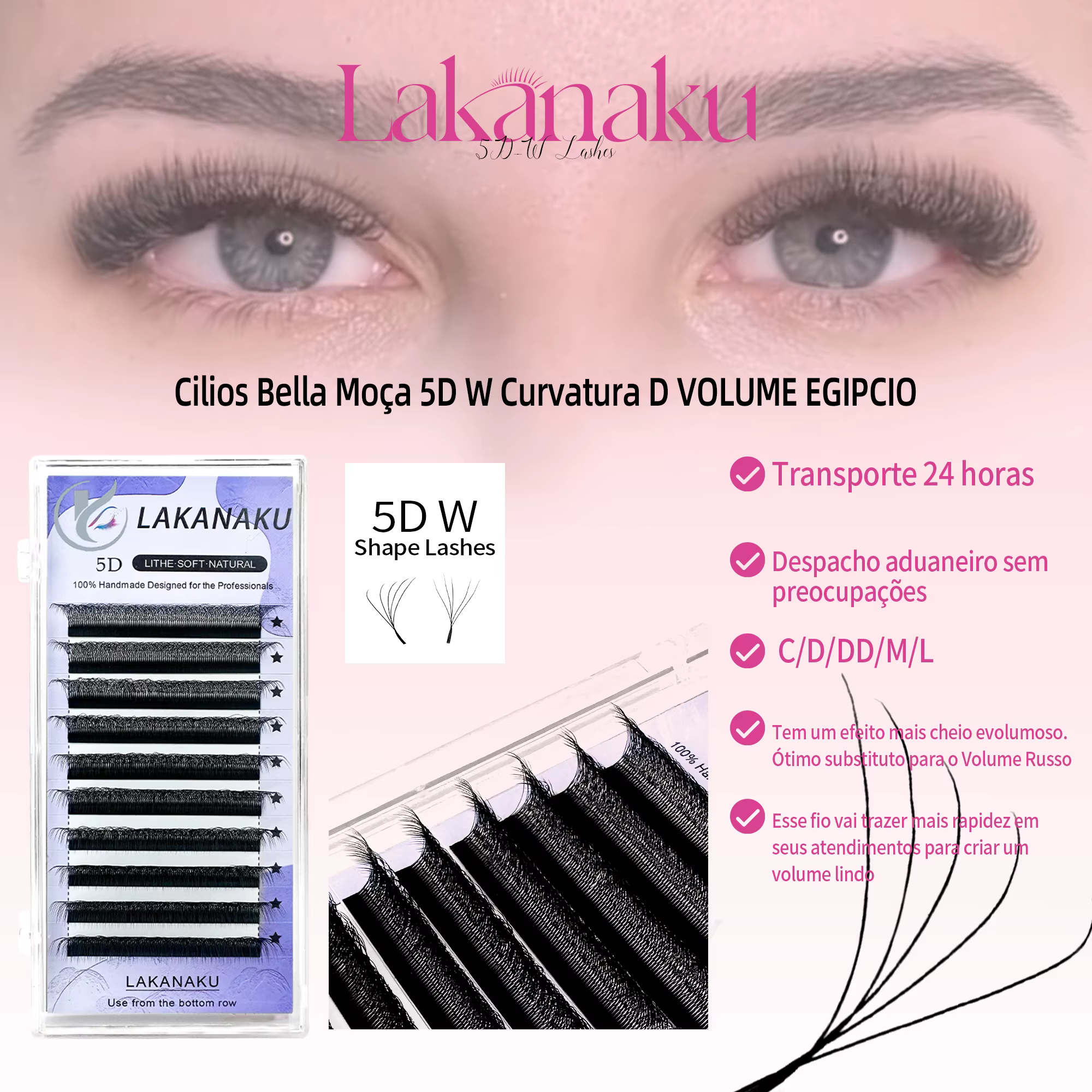 LAKANAKU 5D W Extension de cils Volume ventilateurs 6 plateaux Cilios W forme cils naturel doux maqu