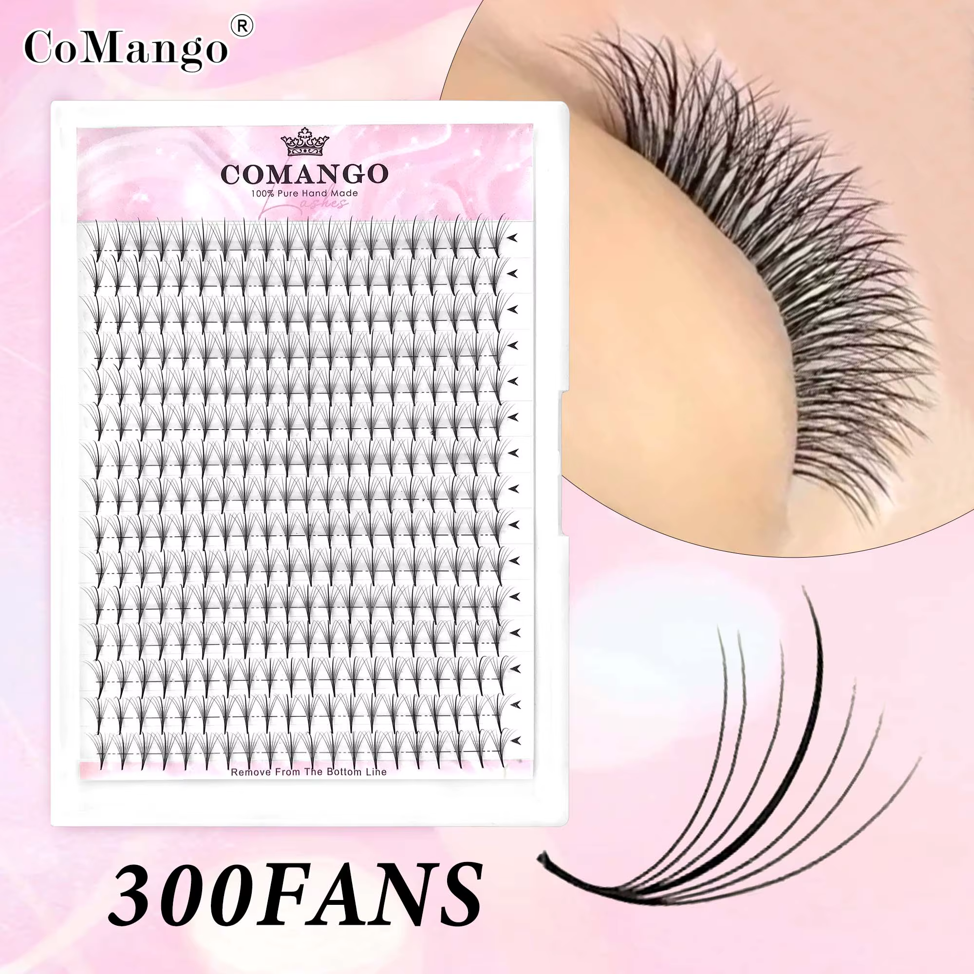 CoMango 7D 300/120fans pointy base premade hybrid fan eyelash extension single&mix8-15 faux vison wi