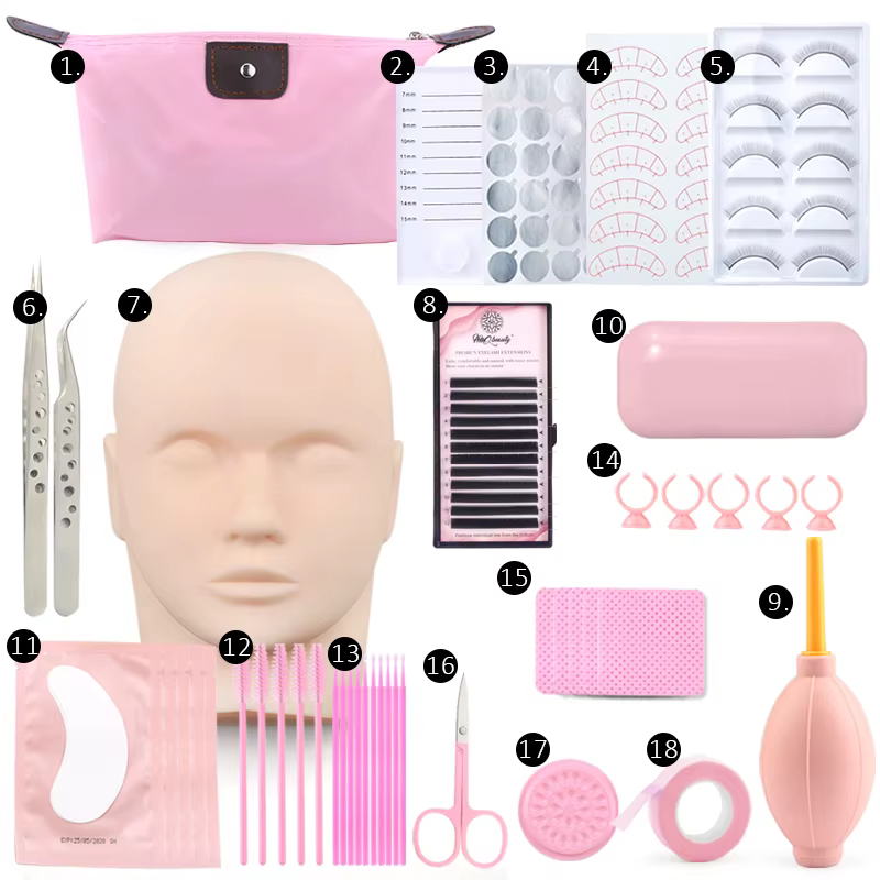 Kit de formation pour extensions de faux cils 18 en 1, modèle de pratique, coussinets pour les yeux,