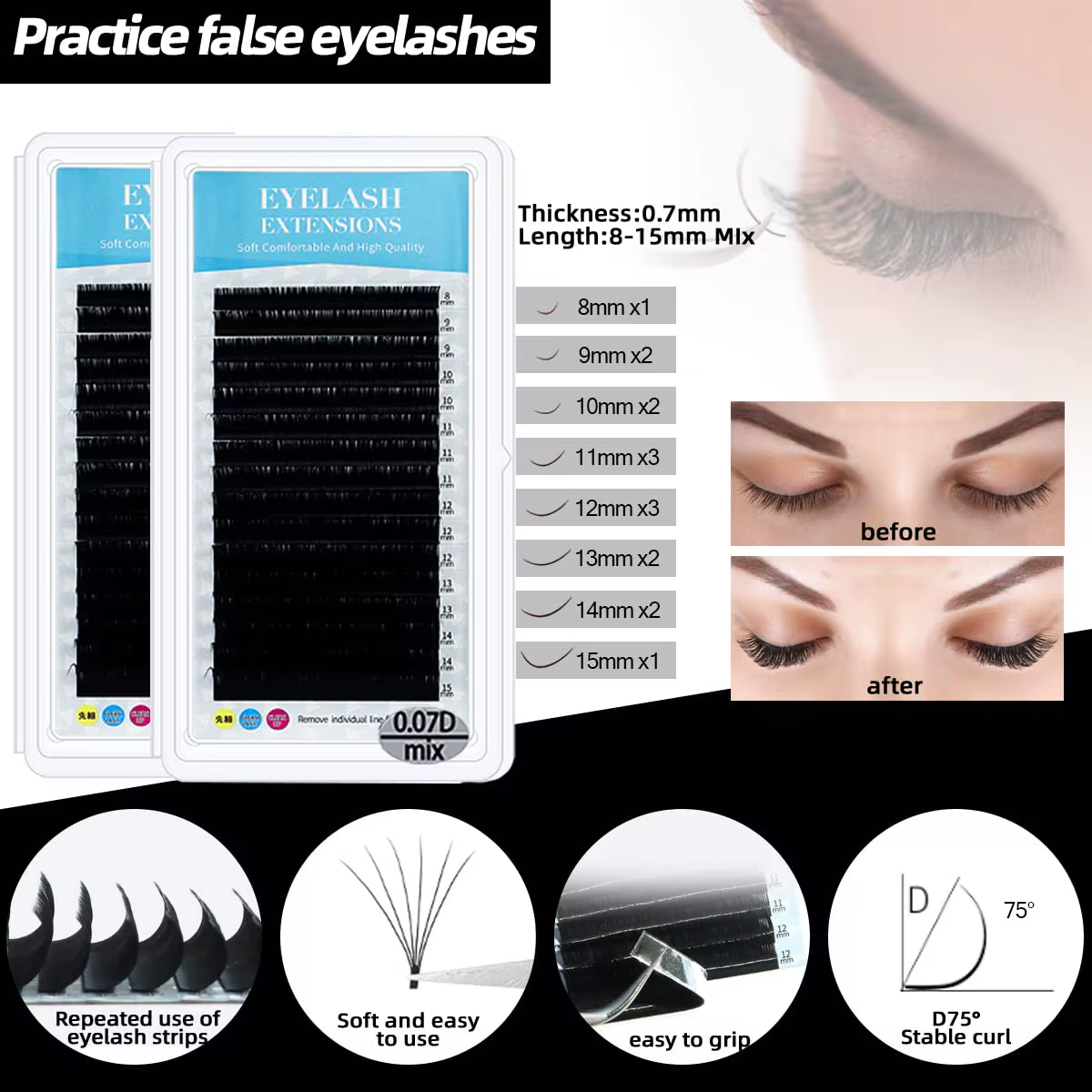 Kit d'extension de cils professionnel avec tête de mannequin, ventilateur USB, shampoing, colle et b