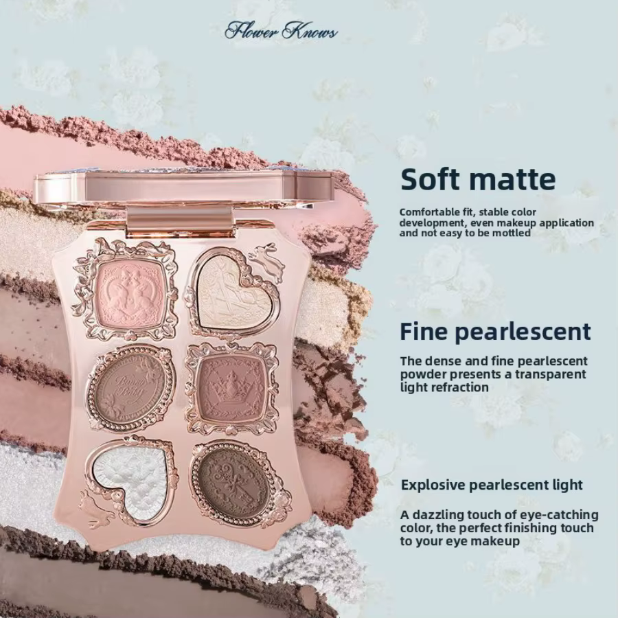 Palette de fards à paupières Flower Knows Garden Matte Pearlescent Powder Fine Six Color, contour, l